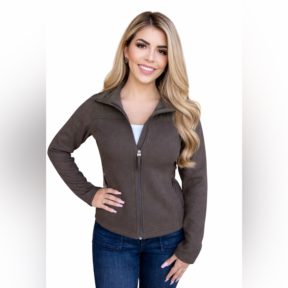Ariat Women’s AriatTEK Cold Series Kalispell Sweater Brown Zip Sweater Jacket - Picture 2 of 11